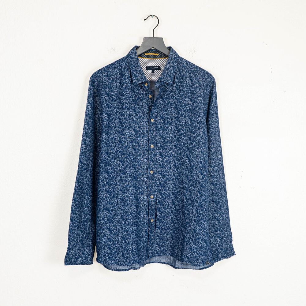 Ted Baker London Men's Floral button up Shirt Navy Blue size 5